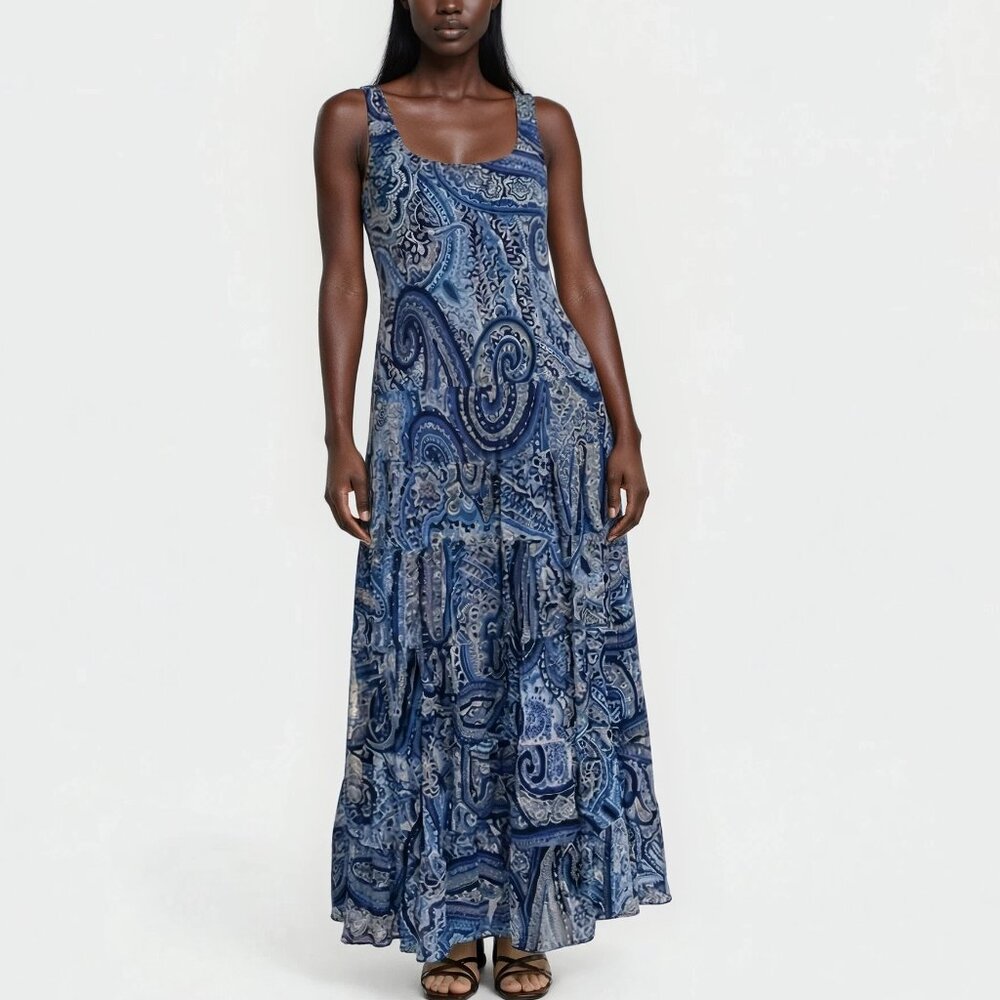 Even Picone Sun Dress in Large Blue Paisley Print